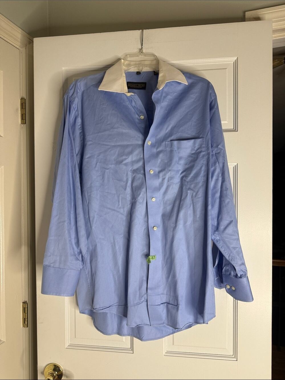 Men's Light Blue Dress Shirt with White Contrast Collar 15.5 32/33